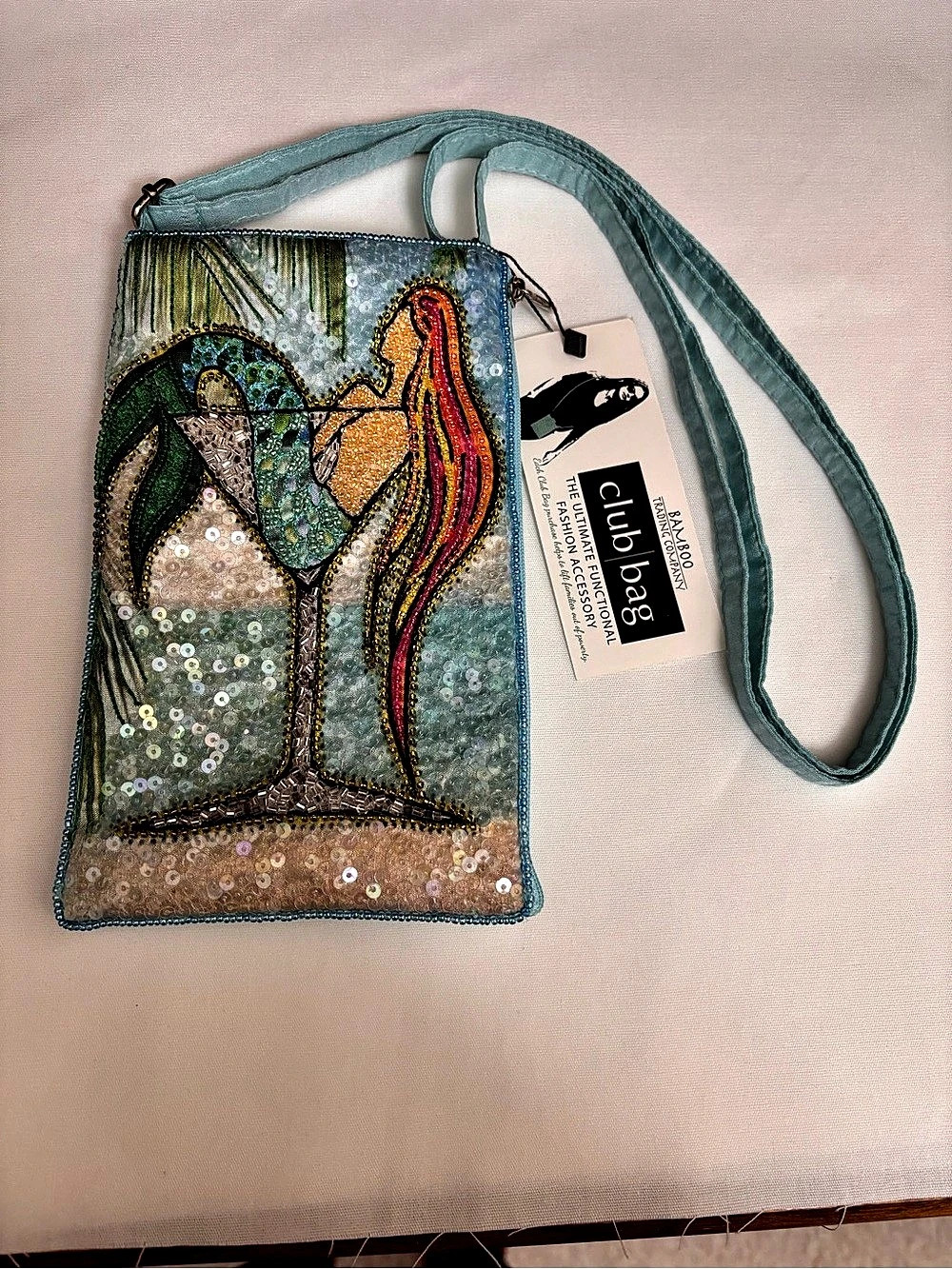 Bamboo Trading Company Beaded Mermaid Crossbody Bag in Blue & Green NWT